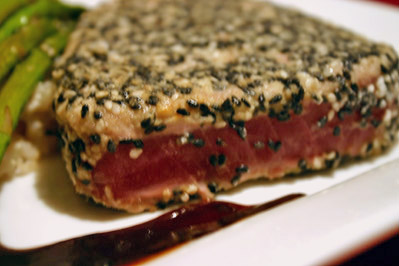 Seared tuna with black sesame seed crust.