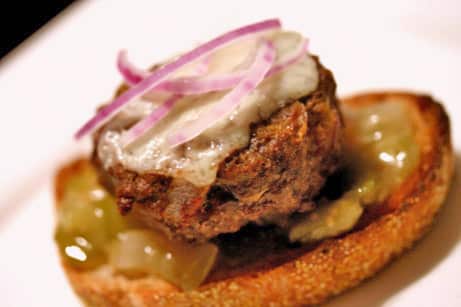 Spiked Spanish Burgers with Warm Tomatillo Sauce