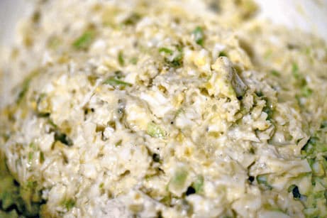 Close-up of chicken salad mixture.