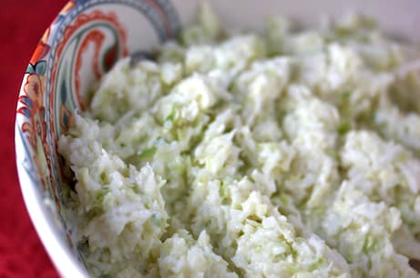 Bowl of creamy cole slaw.