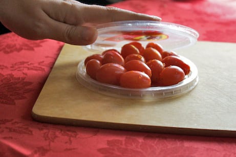 Tip for Halving Grape Tomatoes, Grapes