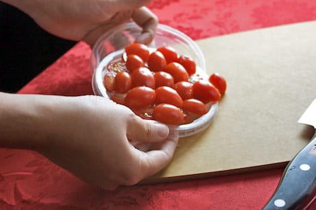 Tip for Halving Grape Tomatoes, Grapes