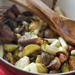 Roasted White Asparagus, New Potatoes and Brussels Sprouts with Dijon Vinaigrette