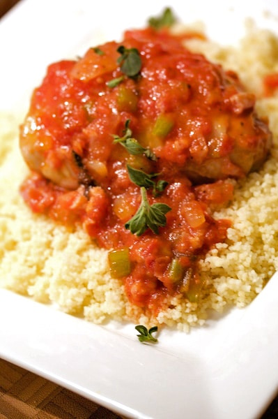 Chicken cacciatora over couscous.