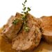 Sliced pork tenderloin with thyme.