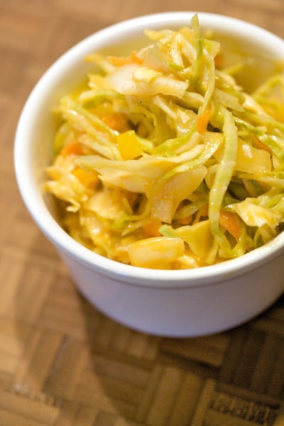 Bowl of mustard cole slaw.