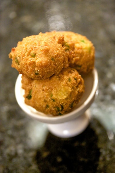 Close-up of a pile of hush puppies.