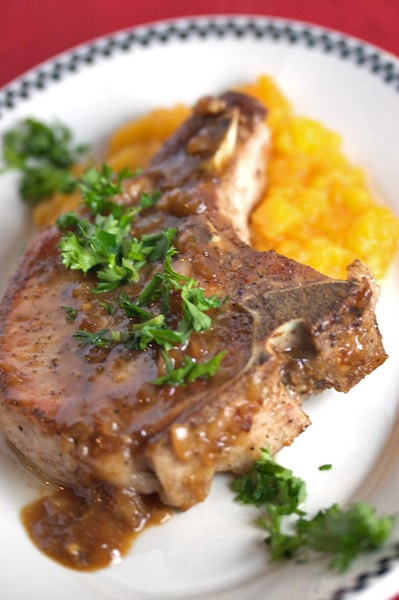 Pork chop with squash puree.