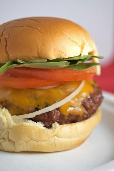 A close-up of a burger.