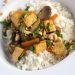Tofu and veggies over rice.