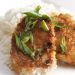 Breaded pork chops with rice.