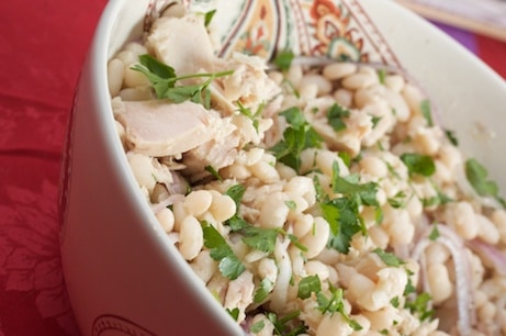 Tuna and white bean salad in a bowl.