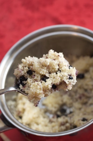 Spoonful of blueberry couscous.