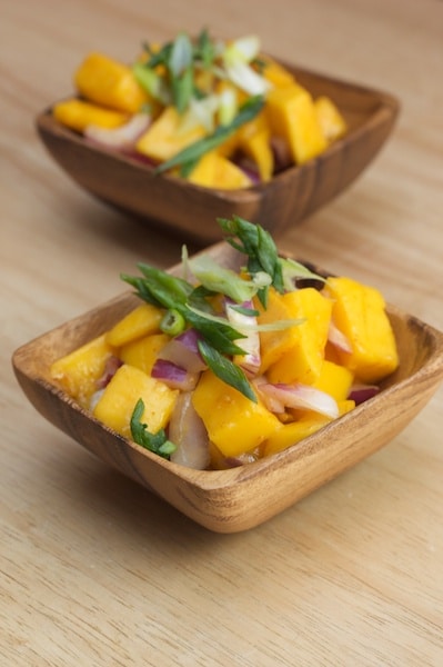 Small bowls of mango salad.