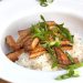 Teriyaki tofu over rice.