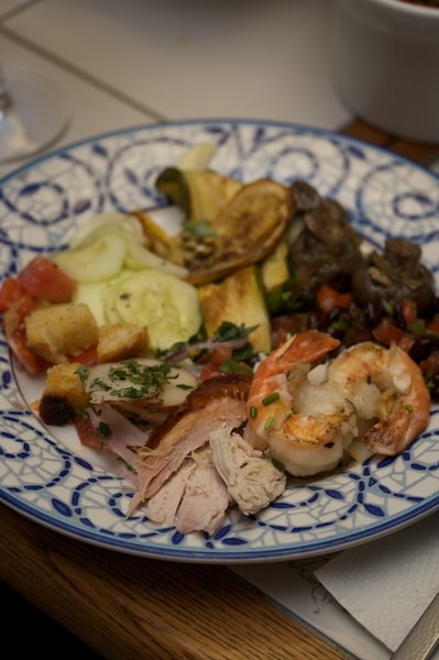 Plate with an assortment of food.