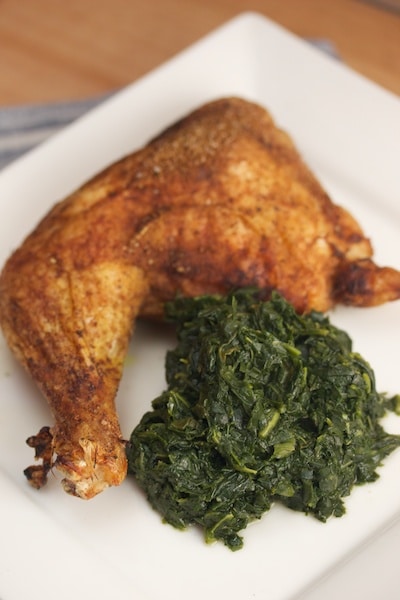 Roasted chicken and sautéed greens.