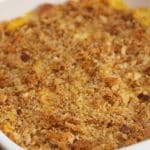 Butternut squash casserole in a baking dish.
