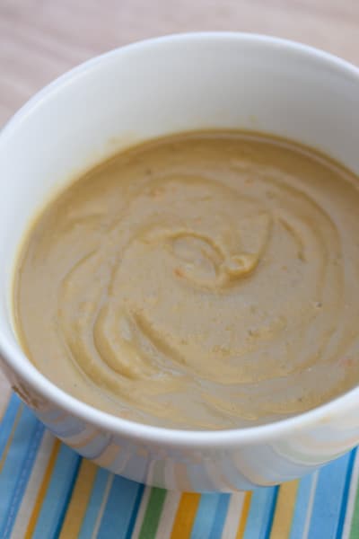 A bowl of split pea soup.