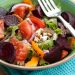 Bowl of roasted beet and feta salad.