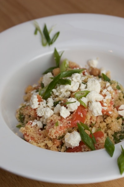 Couscous with tomatoes and goat cheese.