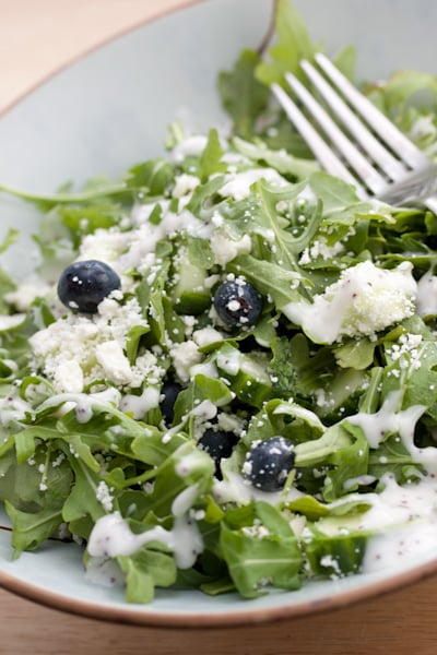 Arugula salad with blueberries and feta.