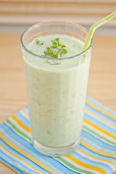 Avocado smoothie in a glass.