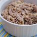 Shredded roast pork in a serving dish.