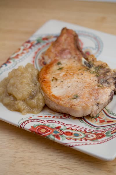 Pork chop with apple chutney.