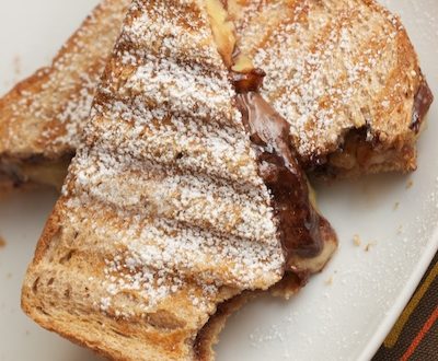 Sliced panini with banana and Nutella inside.