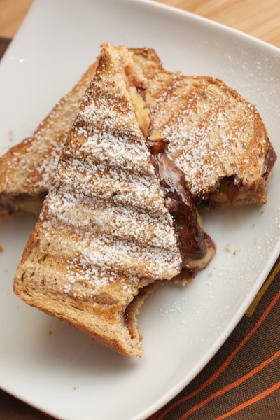 Sliced panini with banana and Nutella inside.