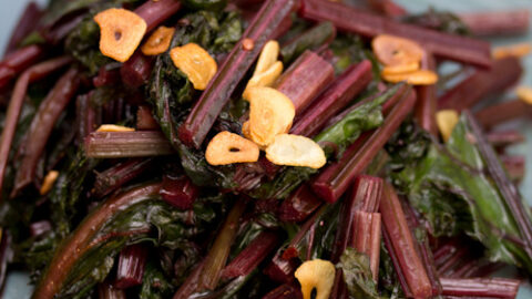 Spicy Sautéed Beet Greens with Garlic Chips