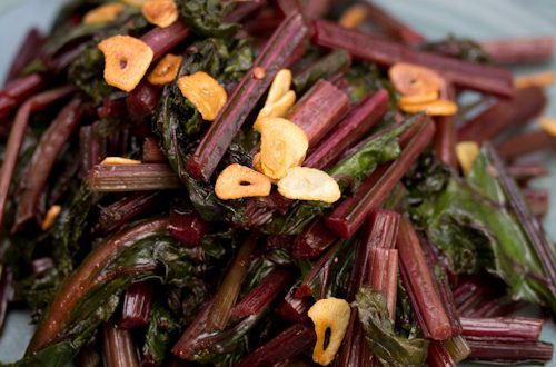 Spicy Sautéed Beet Greens with Garlic Chips