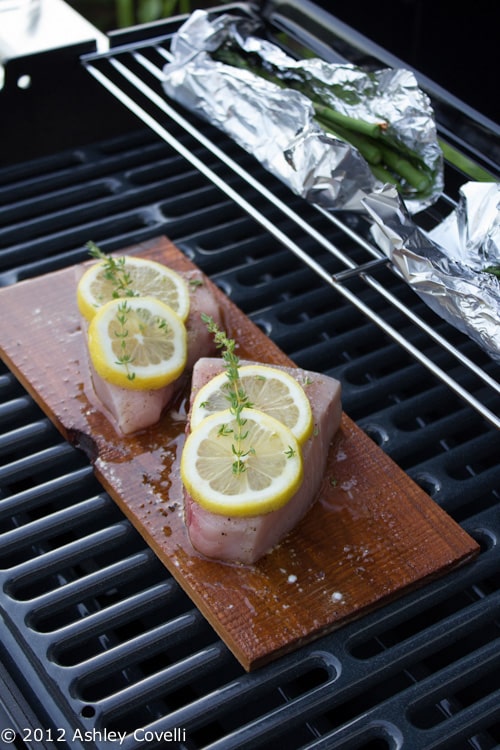 swordfish in tin foil on grill