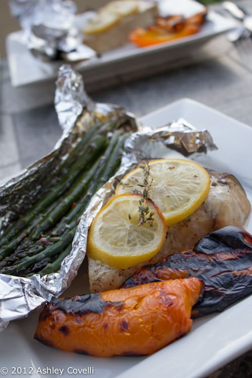 Cedar Plank Grilled Swordfish with Lemon and Thyme.