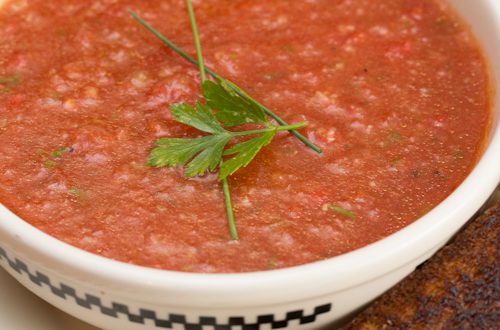 A bowl of gazpacho.