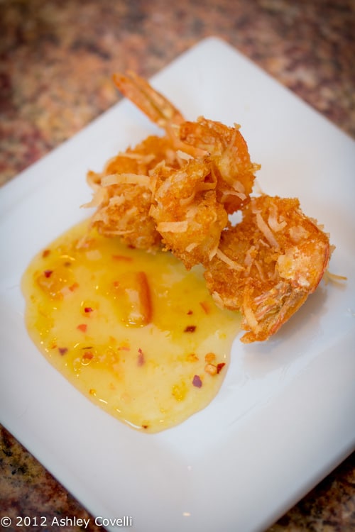 Coconut shrimp with orange dipping sauce.