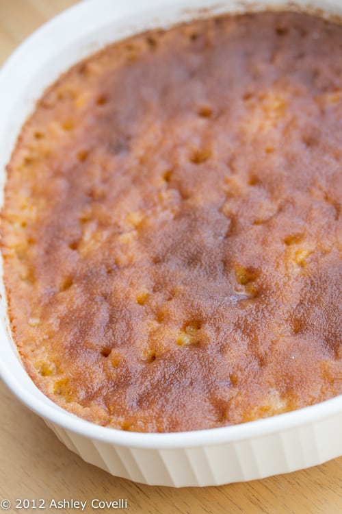 Overhead view of a cinnamon corn casserole.