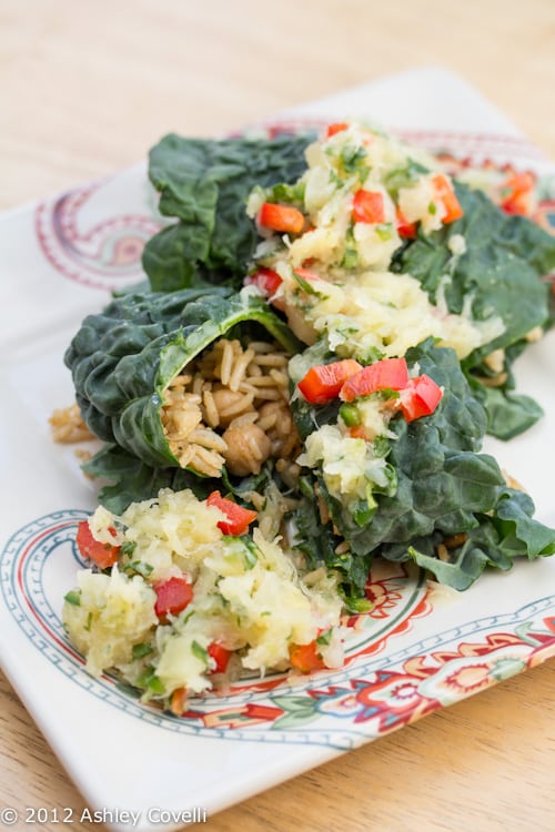 Rice and Chickpea Kale Rolls with Pineapple Salsa