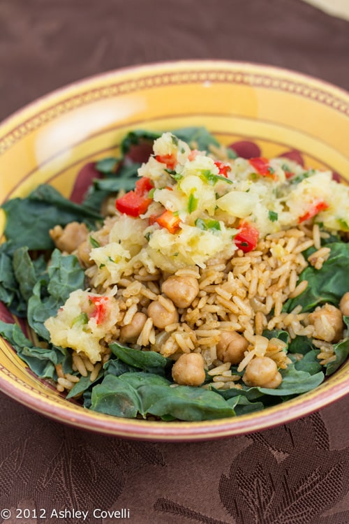 Rice and Chickpea Kale Salad with Pineapple Salsa