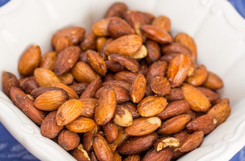 A bowl of spiced almonds.