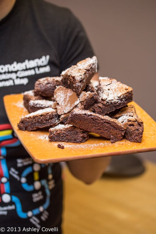 Tray of copycat Starbucks Espresso Brownies.