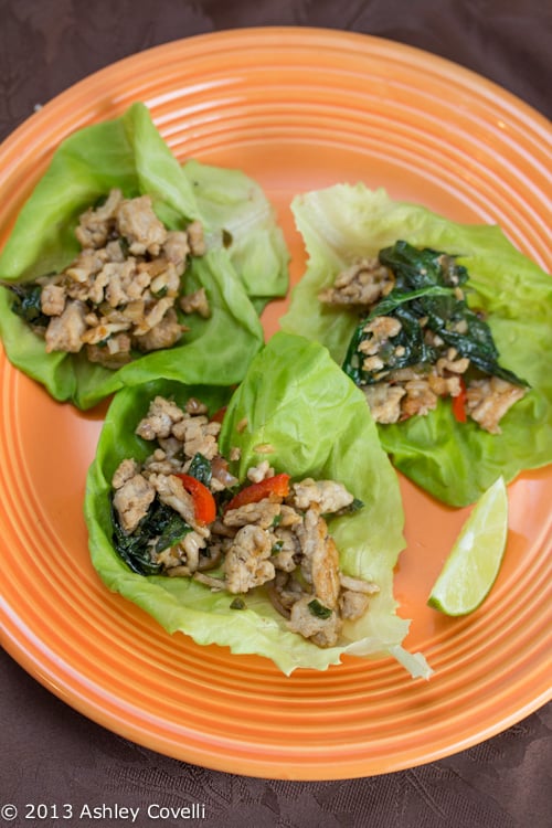 Spicy Thai Basil Chicken Lettuce Wraps