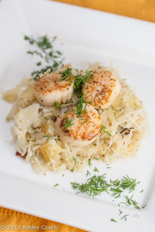 Seared Scallops with Bacon, Cabbage, and Apple