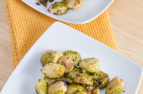 Plate of Mustard Roasted Brussels Sprouts with Capers.
