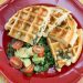 Tahini Kale Stuffed Belgian Waffles with Avocado Tomato Salad