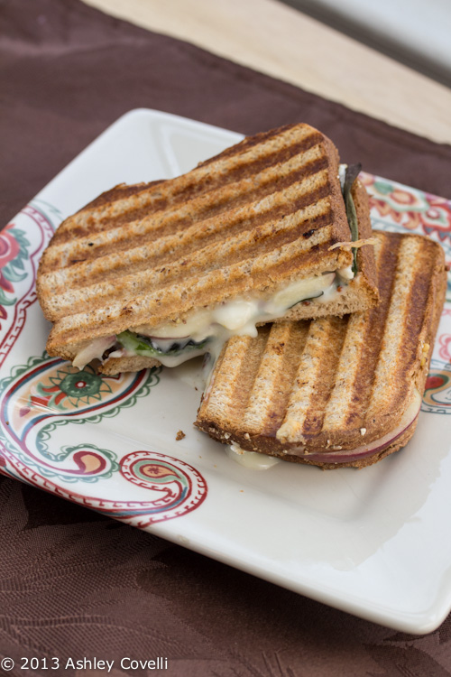 Camembert and Apple Panini with Coarse Ground Mustard and Mixed Greens