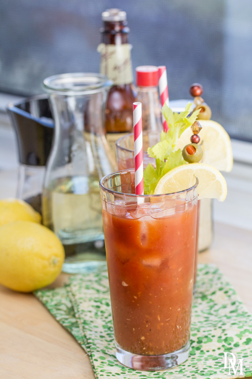 Bloody Mary with garnishes.