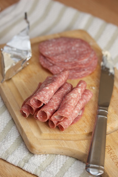 Salami and Garlic Herb Cheese Roll-ups