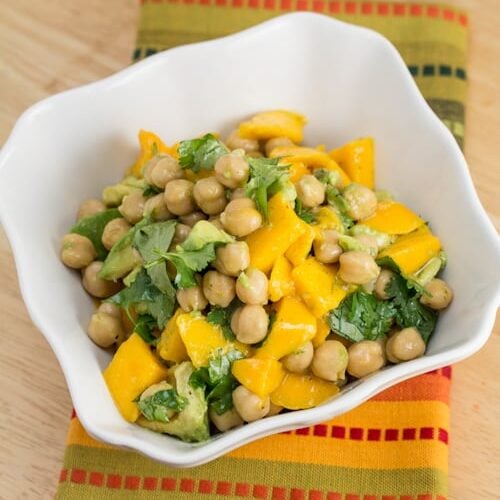 Bowl of Avocado Mango Lime Chickpea Salad.